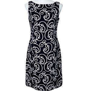 Ann Taylor Black & White Scroll Print Lined Sheath Dress Size 0